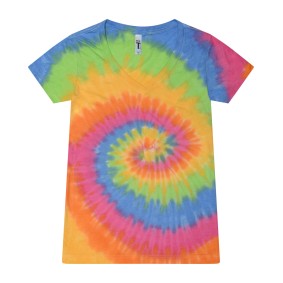 1075CD Tie-Dye Ladies' V Neck T-Shirt