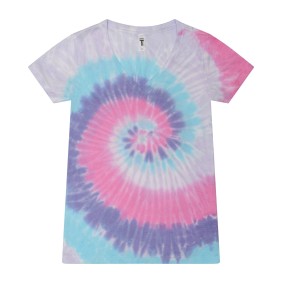 1075CD Tie-Dye Ladies' V Neck T-Shirt