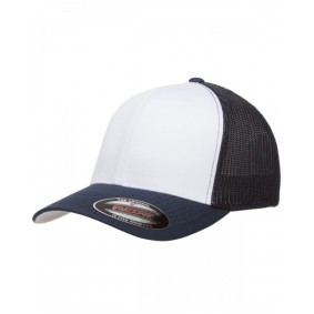 6511W Yupoong Flexfit Mesh Trucker Hat with White Front Panels