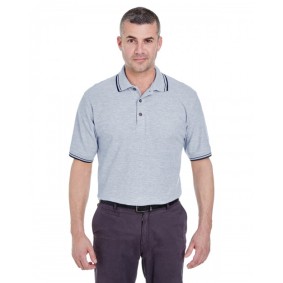 8545 UltraClub Men's Short-Sleeve Whisper Pique Polo Shirt with Tipped Collar and Cuffs