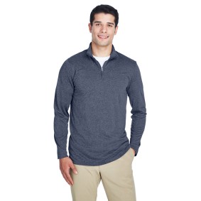 8618 UltraClub Men's Cool & Dry Heathered Performance Quarter Zip Sweater