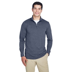 8618 UltraClub Men's Cool & Dry Heathered Performance Quarter Zip Sweater