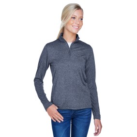 8618W UltraClub Ladies' Cool & Dry Heathered Performance Quarter Zip Sweater