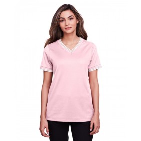 DG20CW Devon & Jones CrownLux Performance Ladies' Plaited Tipped V Neck Top