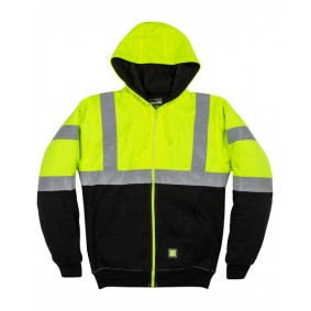 HVF023 Berne Men's Hi-Vis Class 3 Color Block Full-Zip Hooded Sweatshirt