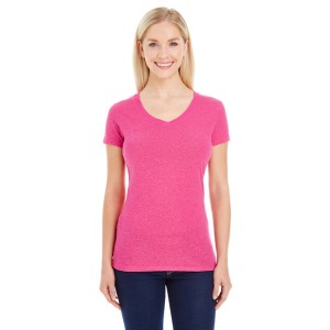 JA8136 J America Ladies' Glitter V Neck T-Shirt