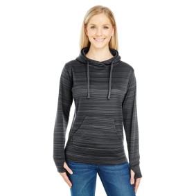 JA8662 J America Ladies' Odyssey Striped Poly Fleece Lapover Hood Sweatshirt