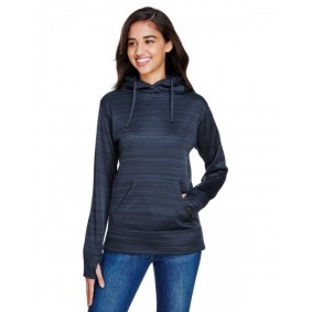 JA8662 J America Ladies' Odyssey Striped Poly Fleece Lapover Hood Sweatshirt