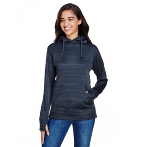 JA8662 J America Ladies' Odyssey Striped Poly Fleece Lapover Hood Sweatshirt