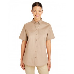 M582W Harriton Ladies' Foundation 100% Cotton Short Sleeve Twill Shirt with Teflon