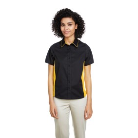 M586W Harriton Ladies' Flash IL Colorblock Short Sleeve Woven Shirt