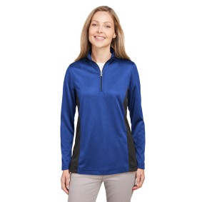 M786W Harriton Ladies' Flash Snag Protection Plus IL Colorblock Quarter Zip Sweater