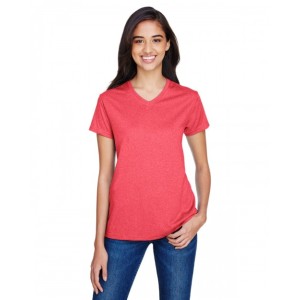 NW3381 A4 Ladies' Topflight Heather V Neck T-Shirt