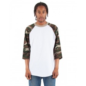 SHRAGCM Shaka Wear Adult Three Quarter Sleeve Camo Raglan T-Shirt