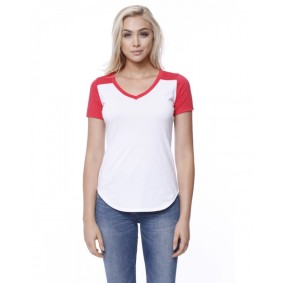 ST1432 StarTee Ladies' CVC Varsity V Neck T-Shirt